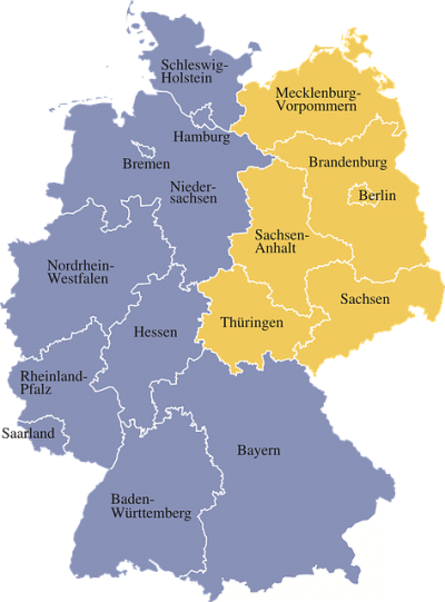 Mapa de Alemania con los 16 estados federdos